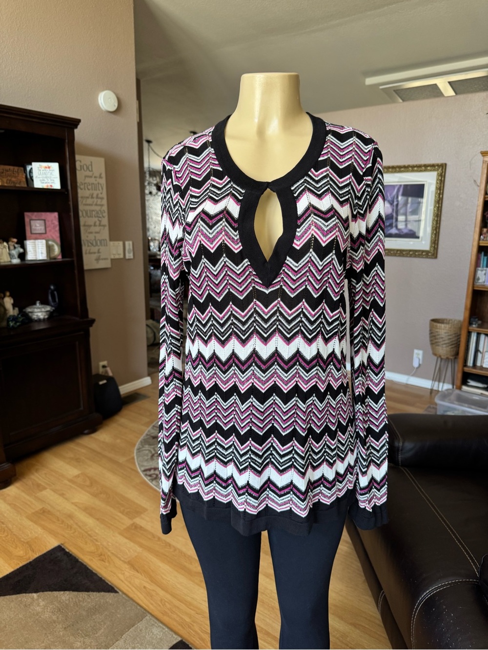 Charter Club chevron keyhole long sleeve lightweight sweater-size XL